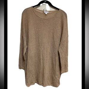 J. Jill Sweater Size Large Tan Linen Blend Open Knit 3/4 Length Sleeve Boho